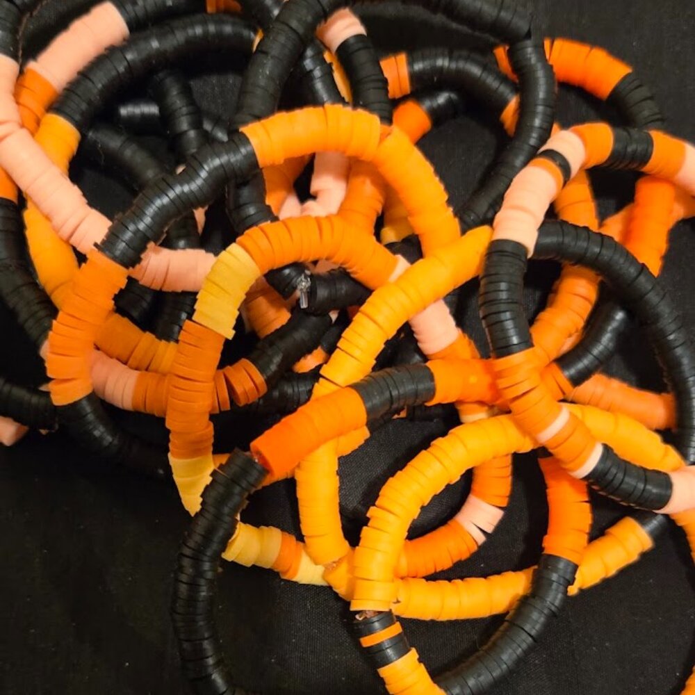 10 Fimo Orange /Black Bracelets for Halloween!! or anytime! All just 15$